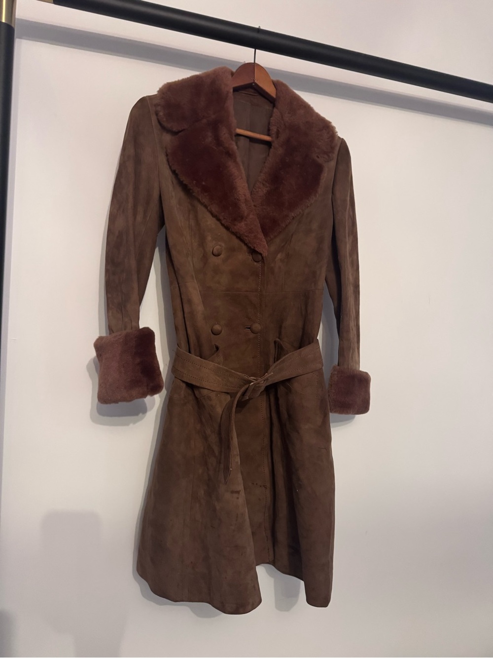 Vintage Suede & fur cuff / collar brown Trench Coat - Women